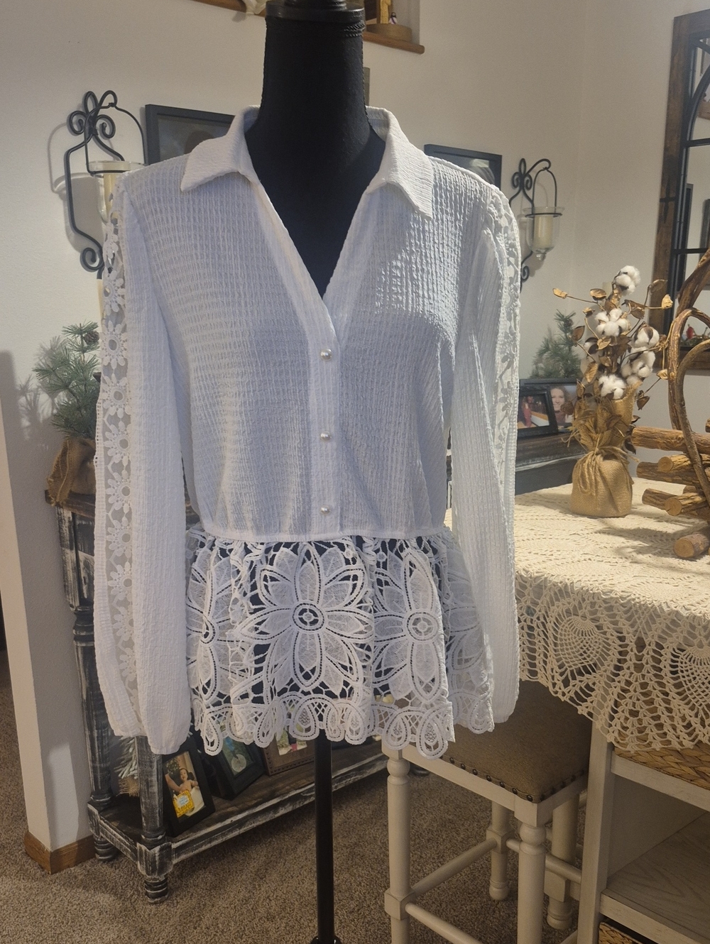 White Lace-Peplum Women’s Top